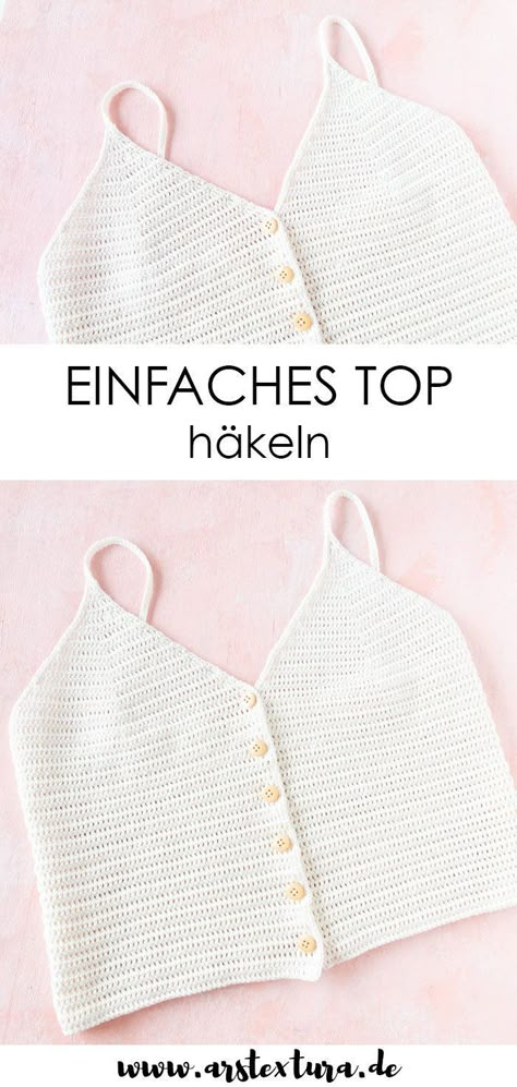 Anleitung: Einfaches Top häkeln mit Knöpfen - Sommerliches Boho Oberteil häkeln mit gratis Schnittmuster und Schritt für Schritt Anleitung #häkeln Crochet Halter Top Pattern, Crochet Christmas Trees Pattern, Crochet Blouse Pattern, Halter Top Pattern, Knit Top Patterns, Crochet Tops Free Patterns, Work Diy, Crochet Halter Tops, Crochet Top Pattern