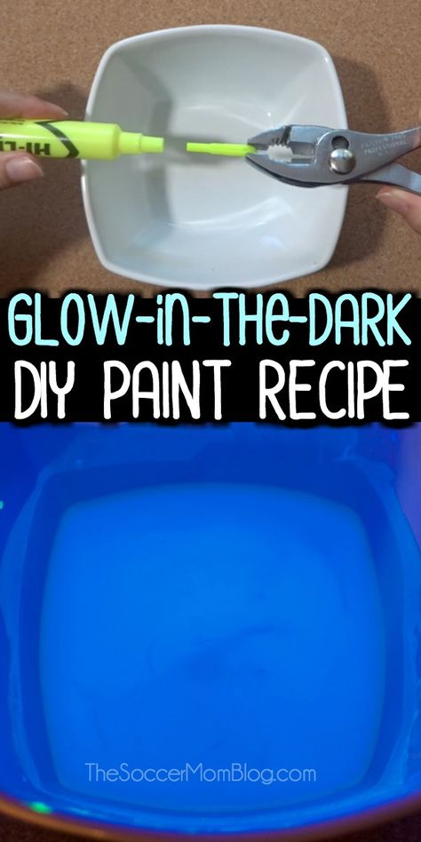 How to make glow in the dark paint with only 3 ingredients! Mandalas, Diy Black Light, Glow In Dark Paint, Kids Crafts Easy, Glow Crafts, Glow In Dark Party, Glow In The Dark Paint, Paint Recipe, Neon Paint