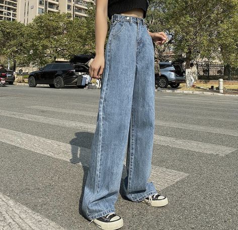 Y2k Trousers, Jean Gray, Trousers For Girls, Spring Jeans, Style Bleu, Streetwear Jeans, Jeans High Waist, Moda Jeans, Blue Streetwear