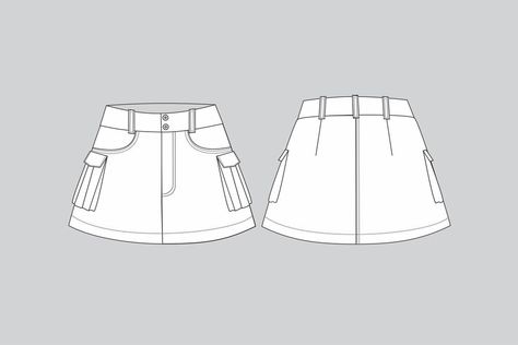 Premium Vector | Miniskirt with cargo pockets cargo skirt vector shorts cargo skirt drawing fashion illustration How To Make A Cargo Skirt, Skirt Drawing, Drawing Fashion Illustration, Cargo Skirts, Drawing Fashion, Sewing Tutorials Clothes, Shorts Cargo, Cargo Skirt, Fashion Drawing