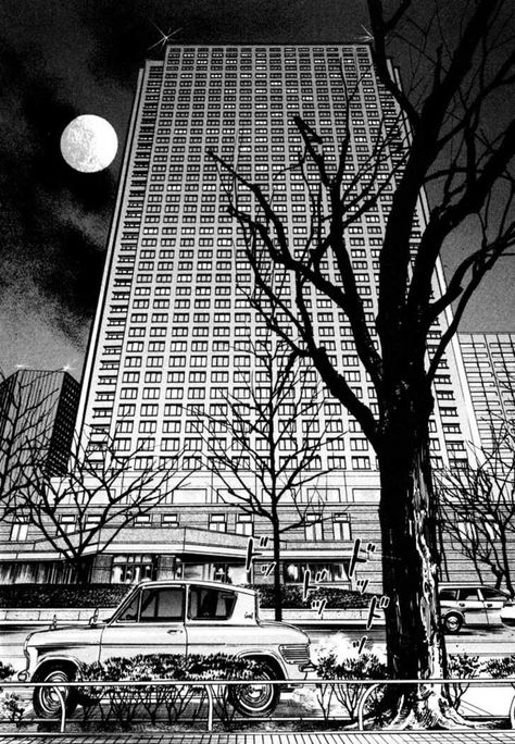 building from homunculus, this manga tripped me out Manga Places, Manga Background Reference, Manga Buildings, Manga Scenery, Manga City Drawing, Black And White Manga Background, Manga Screentones, Manga Building Background, Manga Background