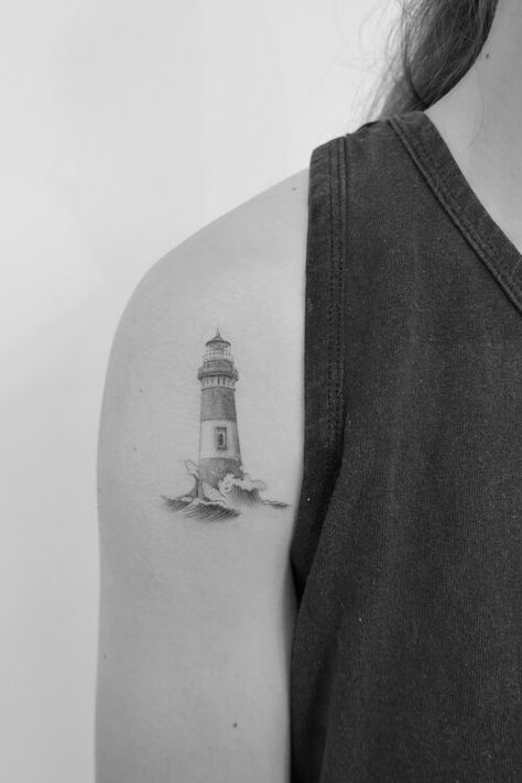 Realism Lighthouse Tattoo, Lighthouse Storm Tattoo, Lighthouse Tattoo Simple, Simple Lighthouse Tattoo, Lighthouse Tattoo For Women, Small Lighthouse Tattoo, Sail Boat Tattoo, 3 Inch Tattoo, 3 Inch Tattoo Ideas