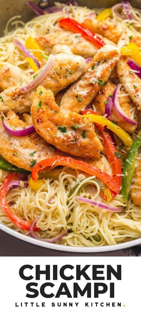 Easy Chicken Scampi Recipe, Easy Chicken Scampi, Chicken Scampi Pasta, Buttery Garlic Sauce, Chicken Scampi Recipe, Creamy Garlic Pasta, Chicken Scampi, Little Sunny Kitchen, Scampi Pasta