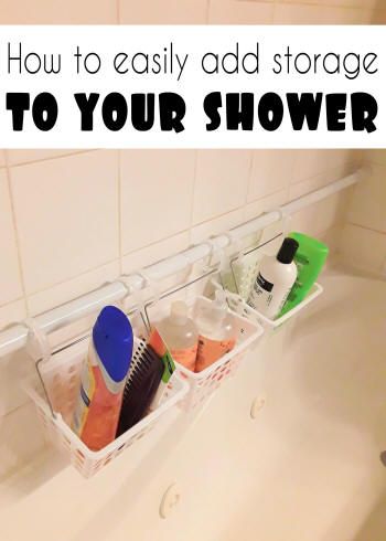 DIY shower storage organization | Crazy DIY Mom Diy Shower Storage, Shower Caddy Diy, Shower Storage Diy, Makeover Kamar Mandi, Bathroom Shower Organization, Shower Rack, Bathroom Hacks, Bathroom Organization Diy, Shower Storage