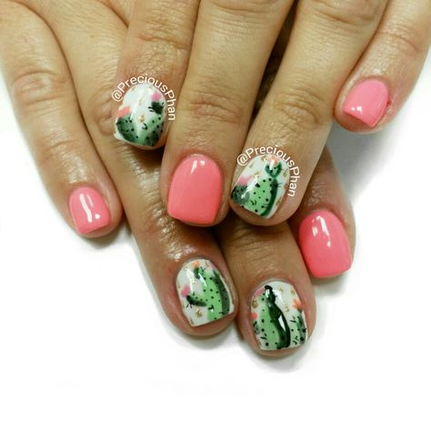 Cactus nails...corail Sicily Nails, Cactus Nails, Rodeo Nails, Nails Coral, Patrick Nagel, American Nails, Western Nails, Coral Nails, Nail Tattoo