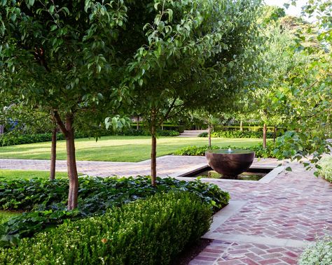 A formal country garden designed by Peter Fudge Formal Country Garden, Snow Pear, Variegated Liriope, Country Garden Design, Formal Garden, Planting Shrubs, Front Entry, Big Tree, Garden Borders