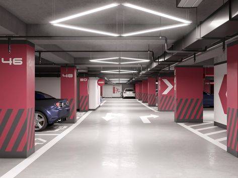 Check out this @Behance project: “Underground parking in RC "Kub House"” https://www.behance.net/gallery/65988685/Underground-parking-in-RC-Kub-House Car Park Design, Basement Parking, Garage Design Interior, Park Signage, Underground Garage, Underground Parking, Modern Basement, Building Remodeling, Desain Signage