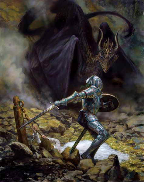 St George and the Dragon by DonatoArts on DeviantArt Donato Giancola, Dragon Medieval, St George And The Dragon, Arte Viking, Dragon Mythology, Starověký Egypt, Saint George And The Dragon, 다크 판타지, San Michele