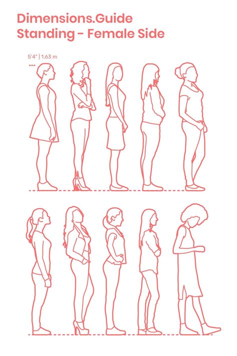 Side Profile Dress Drawing, Side Profile Drawing Standing, Side View Standing Pose Drawing, Person Standing Sideways Drawing, People Figures Drawing, Women Standing Drawing, Two People Standing Back To Back, Standing Woman Drawing, How To Draw Side Profile Bodies