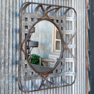 Rustic Shabby Chic Mirrors | Antique Farmhouse Basket On Wall Decor, Basket On Wall, Basket Decor Ideas, Salvaged Decor, Sitting Areas, Small Fireplace, Basket Decor, Basket And Crate, Basket Wall