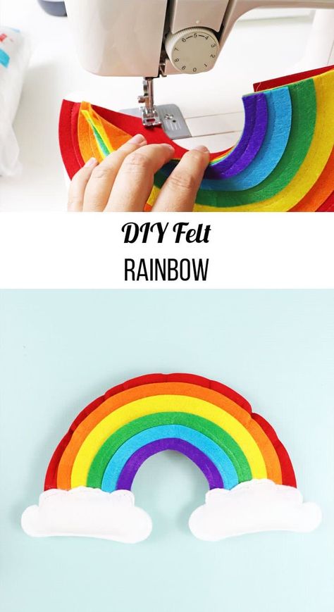 Diy Felt Rainbow, Rainbow Pillow Sewing Pattern, Rainbow Pillow Diy, Felt Rainbow Pattern, Cricut Rainbow Projects, Pride Crafts, Felt Rainbow, Rainbow Project, Rainbow Ornaments