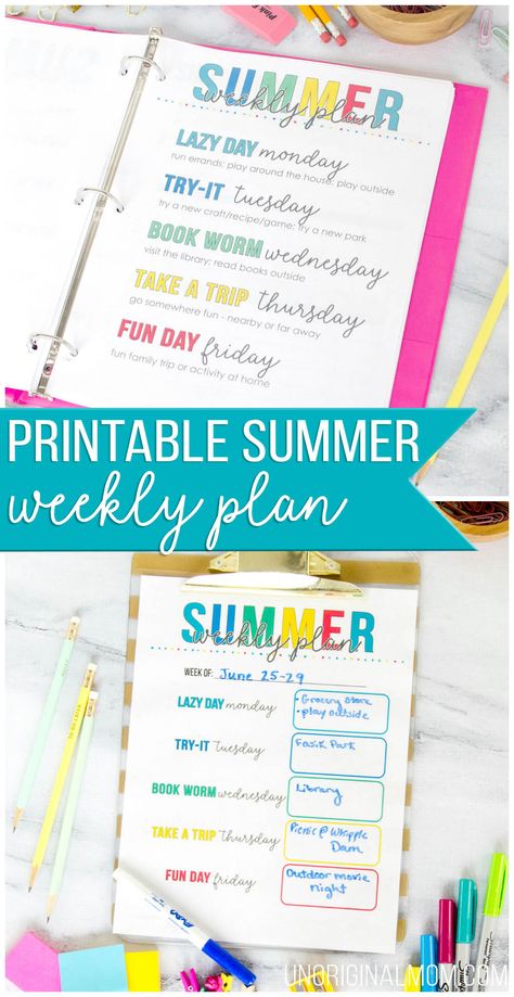 Free printable weekly summer schedule - add some structure and routine to your summer days! #summer #summerplanning #freeprintable Weekly Summer Schedule, Summer Schedule Printable, Schedule Printable Free, Kids Summer Schedule, Activity Binder, Summer Schedule, Summer Fun For Kids, Screen Free Activities, Kids Schedule