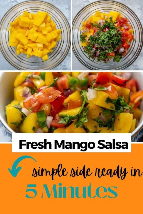 It’s easier than you think to make your own fresh homemade mango salsa! Enjoy the flavors of summer in this quick and easy salsa that pair perfectly with all your favorite summertime meals! Vegetarian Party Food For A Crowd, Fresh Mango Salsa Recipe, Summertime Meals, Mango Salsa Recipe, Fresh Mango Salsa, Plate Recipes, Mango Salsa Recipes, Army Party, Easy Salsa