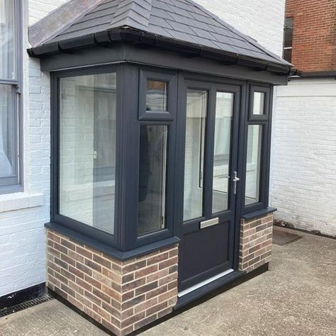 Exterior Porch Design, Glazed Porch Ideas Entrance, New Porch Ideas, Porch Glass Design, Council House Porch Ideas, Small Porch Ideas Uk Outside, Small Porch Extension, Front Porch Ideas Uk Semi Detached, Glass Porch Ideas Entrance Interior