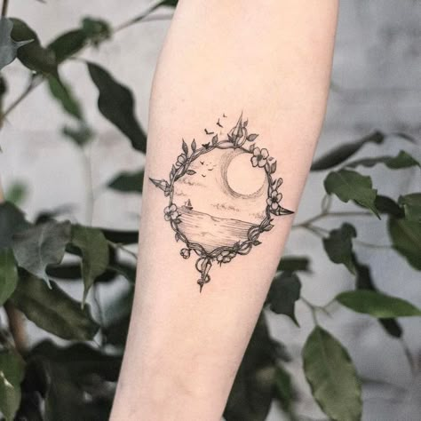 Feminine Number Tattoo, Frame Tattoos For Women, Window With Flowers Tattoo, Mirror In The Sky Tattoo, Tattoo With Frame, Framed Tattoo Ideas, Antique Frame Tattoo, Mirror Tattoo Design, Frame Tattoos