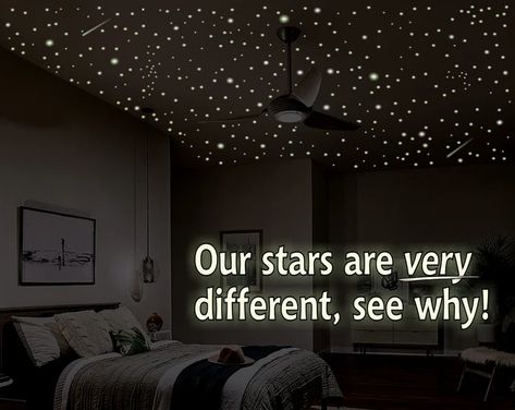 LuminousNights - Etsy Glow In The Dark Ceiling, Ceiling Stars, Bedroom Decor Romantic, Galaxy Bedroom, Star Bedroom, Space Wall Decals, Sky Ceiling, Dark Ceiling, Uv Flashlight