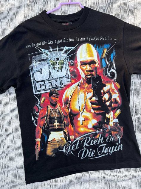 50 Cent × Darien Bruze × Rap Tees Shirt Unisex 50 Cent Shirt, Bootleg Design, Vintage Rap Tees, Nostalgia 2000s, Vintage Shirt Design, Y2k Tshirt, Y2k Girls, 90s Tshirt, Hip Hop Tee