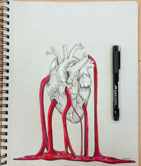 Drawing Of A Damaged Heart, Heart In Skeleton Drawing, Heart Pouring Out Drawing, Crushing Heart Drawing, Heart Ink Drawing, Evil Heart Drawing, Beating Heart Drawing, Hole In Heart Drawing, Heart Bleeds Art