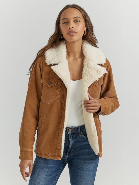 Women's Western Sherpa Lined Corduroy Wrange Coat Jackets For Winter Cold Weather, Capsule Wardrobe Western, Western Autumn Outfits, Western Coats For Women, Western Capsule Wardrobe, Nashville Winter Outfits, Colorado Cowgirl, Sherpa Coat Outfit, Western Winter Outfits Women