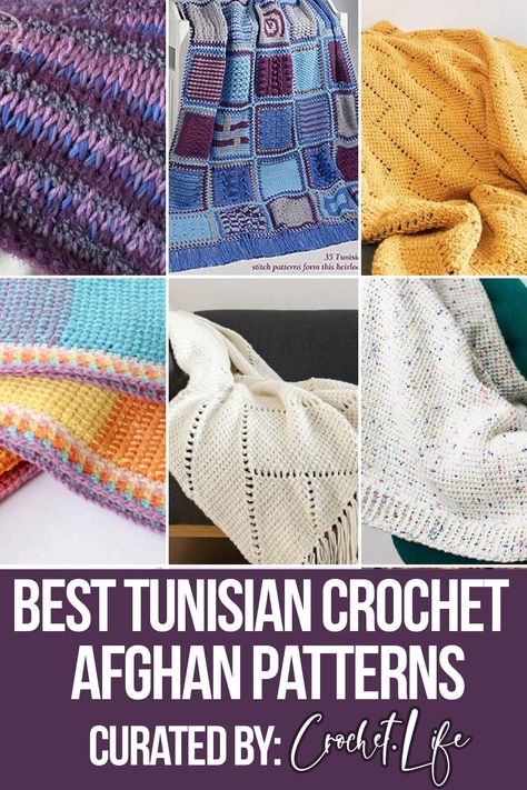 Who doesn’t love a big, chunky knitted or crocheted blanket? These 17 beautiful Tunisian crochet afghan patterns are too beautiful not to be next on your list! Free Tunisian Crochet Blanket Pattern Free, Free Tunisian Crochet Patterns Blankets, Tunisian Crochet Baby Blanket Pattern, Tunisian Crochet Patterns Free Beginner, Tunisian Crochet Afghan, Crochet Sampler Afghan, Tunisian Afghan, Tunisian Blanket, Tunisian Patterns