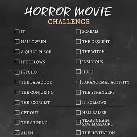 Horror Movie Challenge #viral #horrorstory #trendingpost #reel #shorts #hor #horrormovies #movie #creepymovie #scarymovies Horror Movie Challenge, Movie Challenge, The Babadook, Creepy Movies, Scream Halloween, The Descent, Paranormal Activity, The Exorcist, The Shining