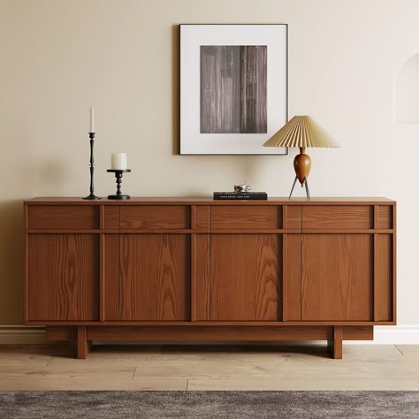 Hernest | 63 Inch Mid Century Brown Sideboard with Drawers and Doors Storage Hernest Furniture, Dark Wood Buffet, Dining Buffet Cabinet, Mcm Credenza, Brown Sideboard, Mid Century Console Table, Midcentury Sideboard, Mid Century Modern Buffet, Living Room Cupboards