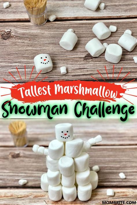 Natal, Tallest Snowman Stem Challenge, Winter Party School Ideas, Tallest Marshmallow Snowman Challenge, Snowman Building Contest, Fun Winter Games For Kids, Christmas Kid Activity, Christmas Activities For Boys, Holiday School Activities