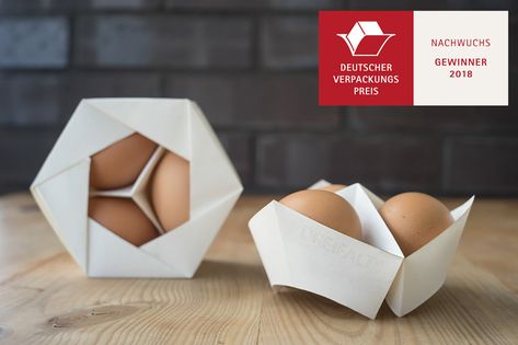 Egg Box - "Dreifalt" on Behance Origami Egg, Primary Packaging, Egg Packaging, Fruit Packaging, 타이포그래피 포스터 디자인, Egg Box, 3 Eggs, Box Packaging Design, Food Packaging Design