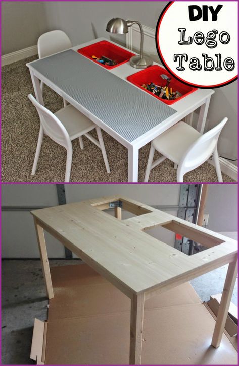 Diy Lego Table, Lego Table Diy, Lego Bedroom, Diy Lego, Ikea Trofast, Lego Table, Lego Room, Lego Storage, Toy Rooms