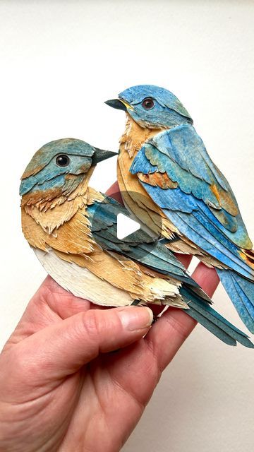 Sarah Suplina on Instagram: "Taking a break from my State Bird series to create a custom piece for a first anniversary- the paper anniversary - what a special gift for each other 💕 

#artreels #artvideo #paperart #birdart #bluebirds #arttechniques #artlife #createeveryday #makeart #paperanniversary" 3 D Birds Craft, Bird Art Tutorial, How To Make Birds With Paper, Paper Birds Craft, Paper Craft Animals, Paper Birds Diy, Paper Sculpture Art, Color Wheel Art Projects, Bird Paper Craft