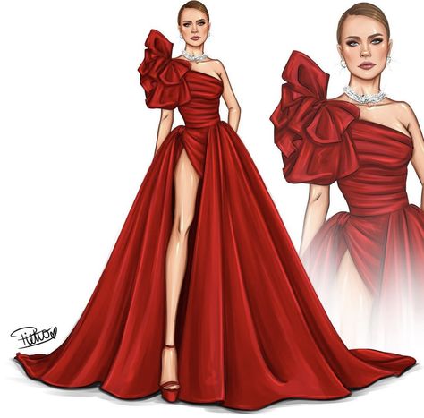 Drawing Ideas For Dresses, Red Dress Illustration Fashion, Dresses To Draw Sketches, Outfits To Draw Sketch, Dresses For Drawing, Gowns Dresses Drawing, Cute Dress Sketch, Fashion Design Clothes Sketches, Short Dresses Drawing