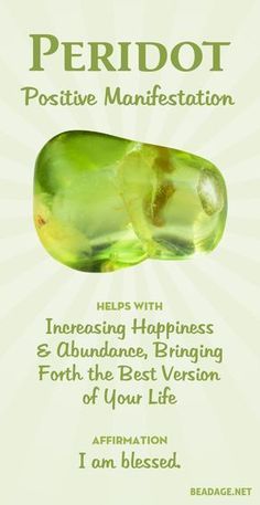 Peridot is a positive energy stone. It vibrates with the energy of sunshine, showering you with blessings and abundance. It helps bring the physical reality of your life into alignment with your true purpose and joy. It can help you release past hardships, and step into a new reality of fruitful goodness. Learn more about Peridot meaning + healing properties, benefits & more. Visit to find gemstone meanings & info about crystal healing. #gemstones #crystals #crystalhealing #beadage Zultanite Stone Meaning, Peridot Meaning Crystals, Peridot Benefits, Peridot Meaning, Positivity Crystals, Corps Éthérique, Crystal Healing Chart, Healing Gemstones, Gemstones Crystals