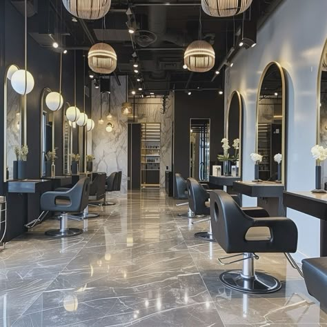 Beauty Bar Salon Ideas Interior Design, Luxury Salons, Beauty Salon Decor Luxury, Modern Salon Design, Luxury Salon Interior Design, Small Hair Salon, Posh Salon, Barber Design, Salon Aesthetic