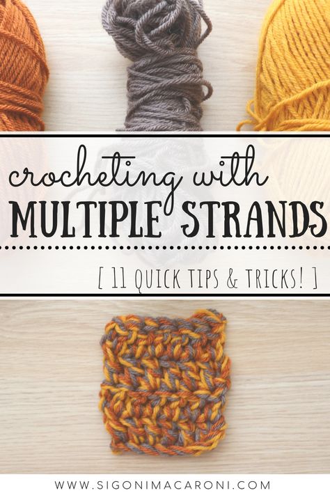 Crocheting with multiple strands of yarn plus 11 quick tips and tricks pinterest image Crochet Easy Projects, Crochet Learning, Crochet Scarf Pattern, Ideas For Crochet, Crochet Baby Beanie, Beginner Crochet Tutorial, Novelty Yarn, Crochet Afgans, Crochet Easy