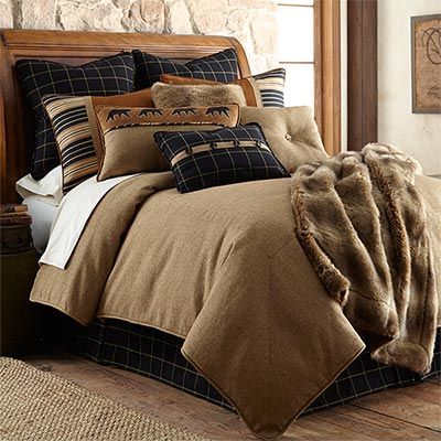 The Lodge Elegance Ashbury Bear Bedding Set will enhance your traditional, rustic decor with contemporary design and upscale quality. Log Cabin Bedding, Cabin Bedding Sets, Tan Bedding, Rustic Bedding Sets, Lodge Bedding, Rustic Comforter, Western Bedding, Cabin Bed, Luxury Bedding Set