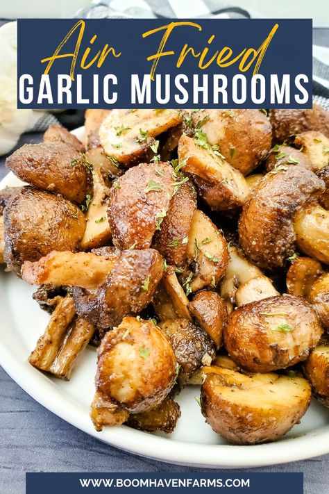 Baby Bella Mushroom Recipes, Air Fryer Recipes Low Carb, Keto Low Carb Recipes, Air Fryer Garlic, Garlic And Olive Oil, Air Fried Food, Fried Mushrooms, How To Cook Mushrooms, Garlic Mushrooms