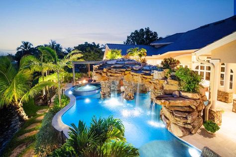 Freeform Pool Builder Gallery | Lucas Lagoons Pool Grotto, Insane Pools, Luxury Pools Backyard, Houses Mansions, Freeform Pools, Rock Waterfall, Lagoon Pool, Tropical Backyard, Pool Remodel