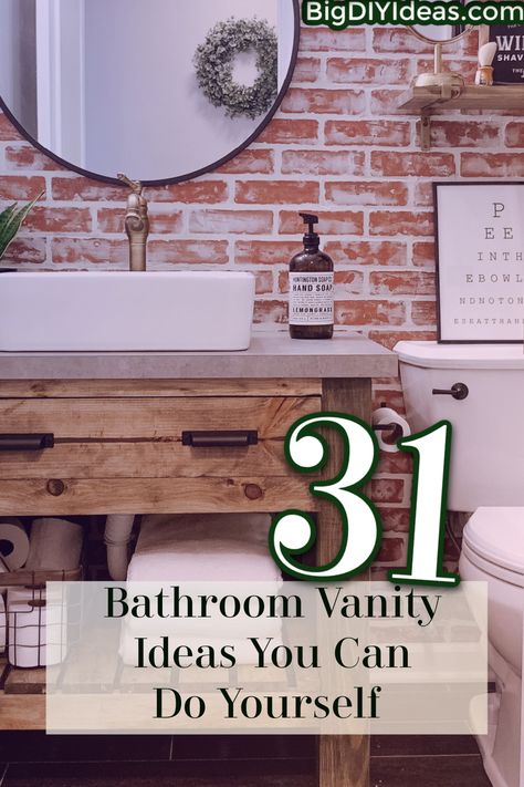 Today we are talking about fabulous ways that you can update the vanity in your bathrooms! Whether you have plenty of space or you are working with a small square footage, this list has something that be in your skill-level and budget. You can even get creative with upcycling projects for something truly fun and unique. Which will you try?! Inexpensive Bathroom Vanity, Upcycled Bathroom Vanity, Garage Bathrooms, Diy Sink Vanity, Diy Rustic Bathroom Vanity, Open Bathroom Vanity, Diy Bathroom Vanity Makeover, Diy Sink, Floating Vanity Bathroom