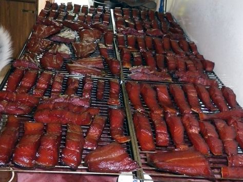 Candy Smoked Salmon - Done Smoked Salmon Candy Recipe, Candied Salmon Recipe, Indian Candy, Smoked Fish Recipe, Fish Jerky, Recipe For Salmon, Trout Recipes, Smoked Salmon Recipes, Trout Fish