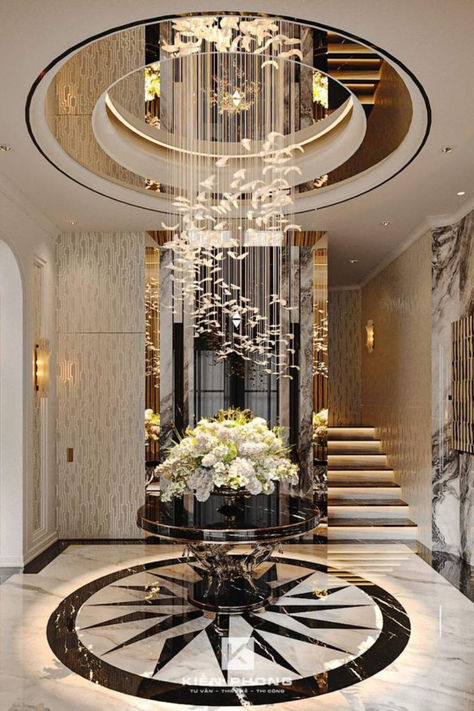 Find modern solutions to decorate your hallway with a touch of sophistication Staircase Accent Wall, Classic Ceiling Design, Classic Entrance, Luxury Staircase, Staircase Design Modern, Neoclassical Design, Office Interior Design Modern, Neoclassical Interior, Art Deco Interior Design