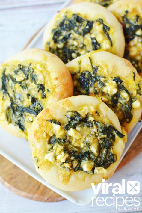 Mini Cheese Spinach Pies, Mini Spinach Cheese Pies, Cream Cheese Veggie Dip, Cucumber Dip Recipe, Salty Side Dish, Spinach Rolls, Frozen Dinner Rolls, Greek Spinach Pie, Viral Recipes