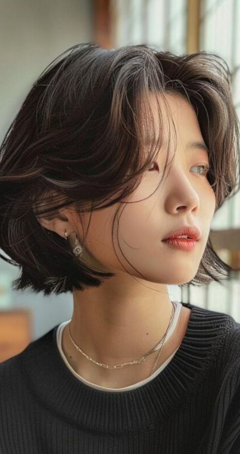 Korean Women Short Hair, Short Hair That Makes You Look Younger, Good Haircuts For Square Faces, Tomboy Bob Haircut, Short Unique Haircuts, Short Bob Asian Hair, Short Haircuts Korean, Japanese Short Hair With Bangs, Short Hair Korean Style Round Face