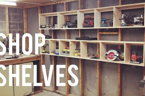 Diy Shelves Design, Diy Shelves Ideas, Workshop Shelves, Shop Shelves, Easy Shelves, Shop Shelving, Garage Shelves, Diy Garage Shelves, Diy Garage Storage