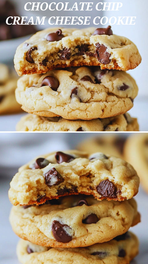 Craving a soft, melt-in-your-mouth cookie? Try these Chocolate Chip Cream Cheese Cookies! They’re incredibly fluffy, with the perfect blend of cream cheese richness and bursts of chocolate chips in every bite. Easy to make and perfect for any occasion, these cookies stay tender and delicious for days. Add this recipe to your baking list for a comforting and indulgent treat. Save this pin for when you need a go-to cookie recipe everyone will love! 🍪 Chocolate Cookies With Cream Cheese, Chocolate Chip Cream Cheese Cookies, Cream Cheese Cookies Recipes, Keto Cream Cheese Cookies, Chocolate Chip Cream Cheese, Fluffy Chocolate Chip Cookies, Cream Cheese Chocolate Chip, Cream Cheese Chocolate Chip Cookies, Peanut Butter Frosting Recipe