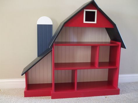 Barn bookshelf.  Blue silo Barn Bookshelf, Kids Woodworking Projects, Farm Room, Toy Barn, Woodworking Projects Furniture, Boy Diy, Woodworking Projects For Kids, Woodworking For Kids, Woodworking Projects That Sell