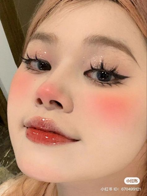 Kawaii Cosplay Makeup, Kawaii Aesthetic Makeup, Jelly Makeup Look, Anime Makeup Kawaii, Kawaii Makeup Looks, Under Eye Blush, Uwu Makeup, Maquillaje Cute, Doll Makeup Look