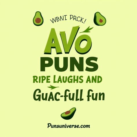 🥑🌟 Dive into a world of ripe humor with **240+ Avo Puns**! From guac-tastic jokes to pun-derful wordplay, this collection is sure to make you laugh and spread some joy. Perfect for avocado lovers and pun enthusiasts alike! Get ready to mash up your boredom and let the laughter flow! 😂✨ #puns #AvoLove #FunnyQuotes #FoodPuns #LaughOutLoud #GuacamoleGoodness Avocado Puns, Smooth Talker, How To Make Guacamole, Fresh Guacamole, Cute Avocado, Avocado Smoothie, Food Puns, Happy Today, Word Play