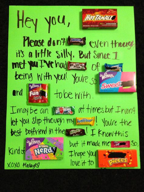 Candy letter for the boyfriend :) Future Sayings, Craft Ideas For Boyfriend, Candy Bars Ideas, Boyfriend Poems, Candy Posters, Diy Crafts For Boyfriend, Bar Posters, Bars Ideas, Candy Bar Posters