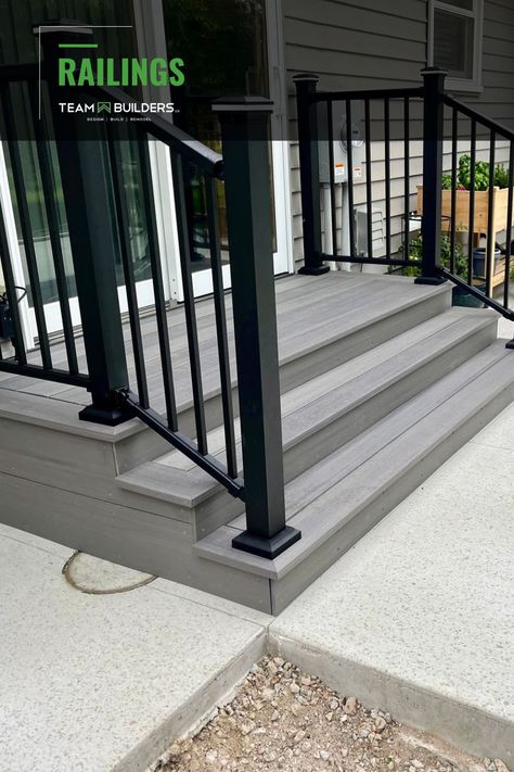 NA Large Back Deck, Deck Gate, Black Railing, Metal Spindles, Door Decks, Custom Railing, Team Builders, Deck Construction, Outdoor Paradise