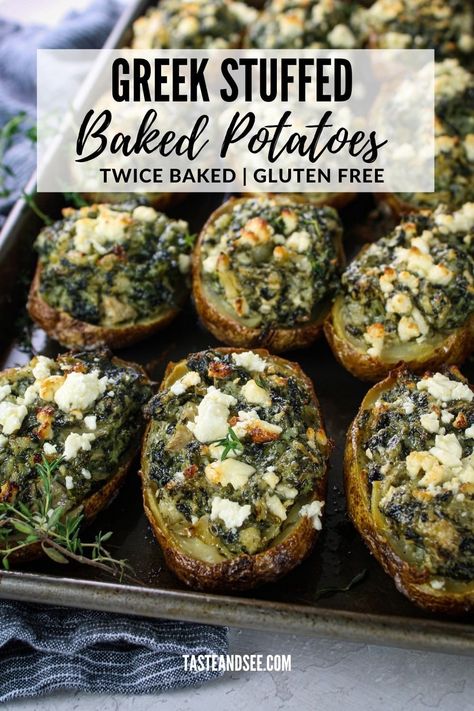 Loaded Potatoes, Baked Potato Skins, Stuffed Potatoes, Stuffed Baked Potatoes, Greek Potatoes, Meatless Meal, Gluten Free Potatoes, Baked Potato Recipes, Making Mashed Potatoes